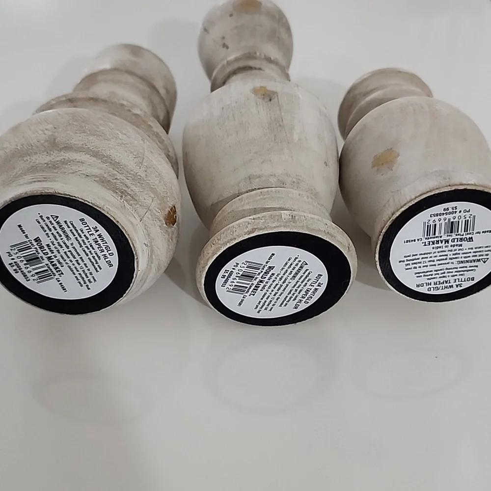 World Market Whitewash And Gold Bottle Taper Candle Holders NWT - Picture 2 of 7